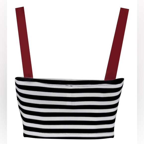 New Pin Me Up Striped Crop Top in Red - Picture 2 of 2